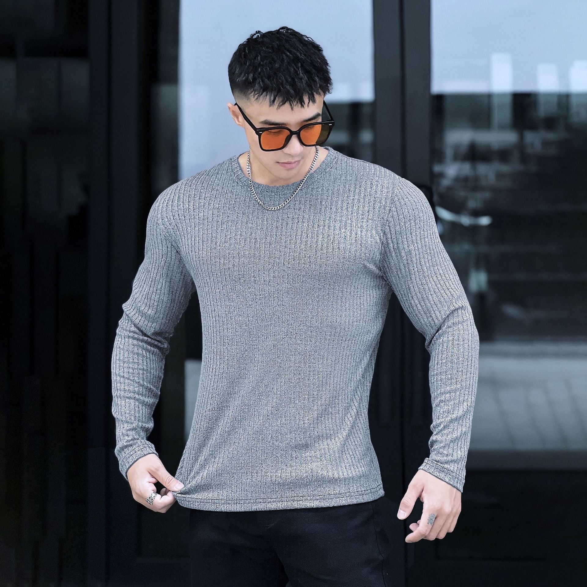 RIBBED LONG SLEEVE SPORT SWEATER